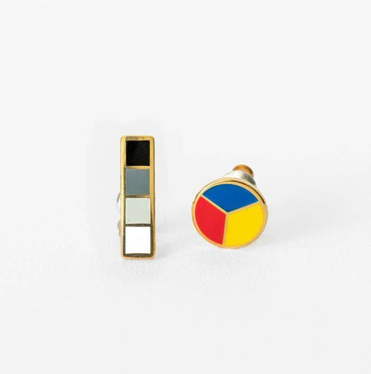 Yellow Owl Workshop - Colorwheel & Grayscale Earrings - Gold Artsy Statement Studs - PMA Store at the Portland Museum of Art, Maine