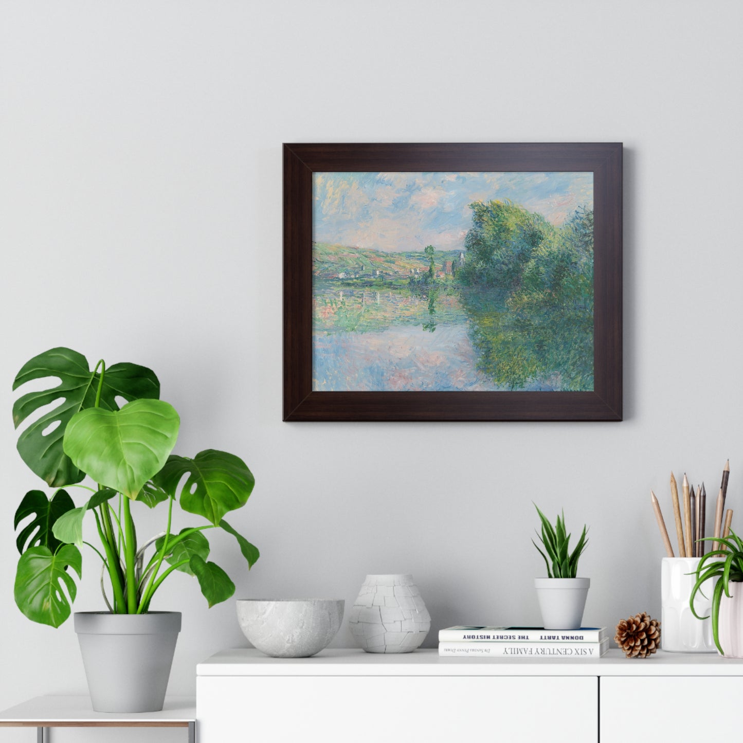 The Seine at Vétheuil Monet Framed Horizontal Framed Poster - Serene Nature Landscape for Home Decor - PMA Store at the Portland Museum of Art, Maine