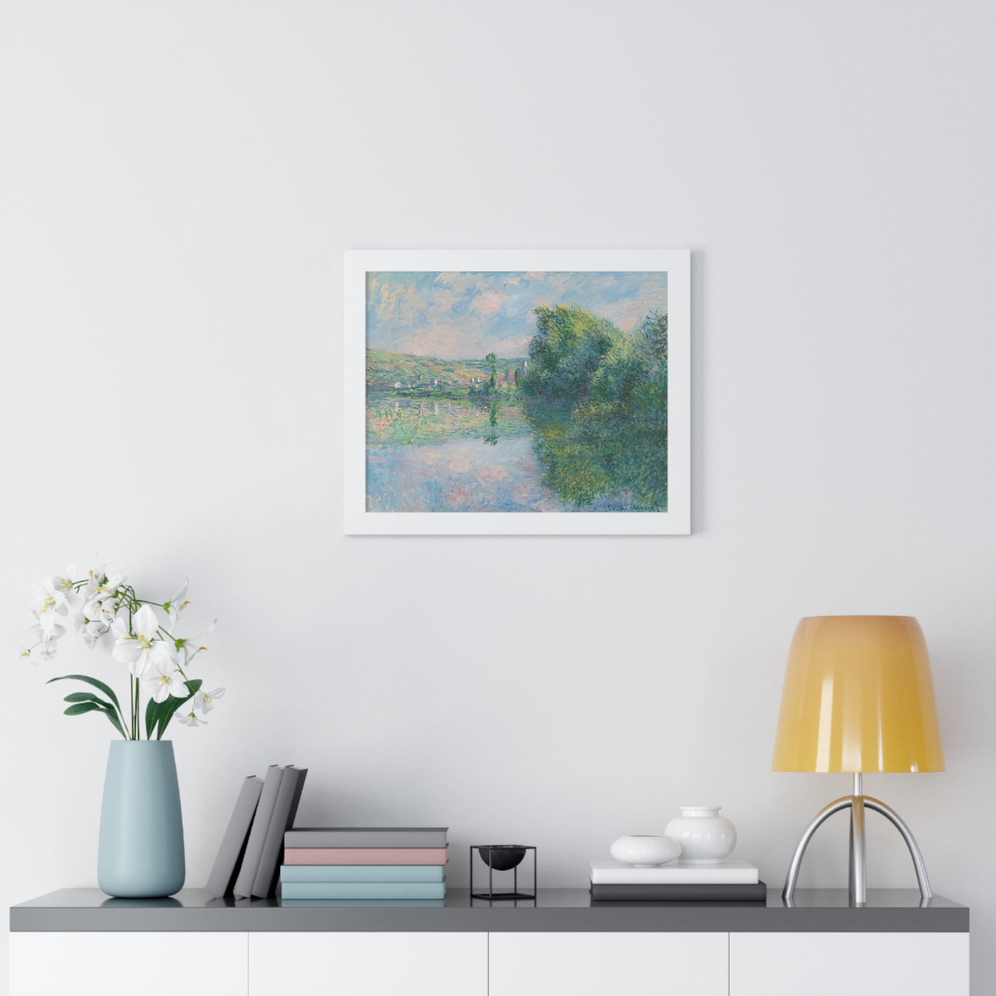 The Seine at Vétheuil Monet Framed Horizontal Framed Poster - Serene Nature Landscape for Home Decor - PMA Store at the Portland Museum of Art, Maine