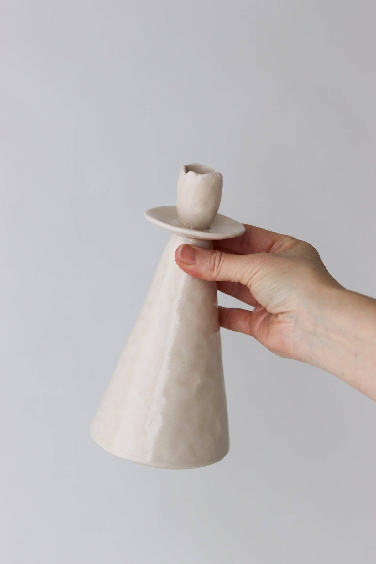 Elizabeth Benotti Ceramics - Everyday Pinched Candlestick Holder: Striped / Short - PMA Store at the Portland Museum of Art, Maine
