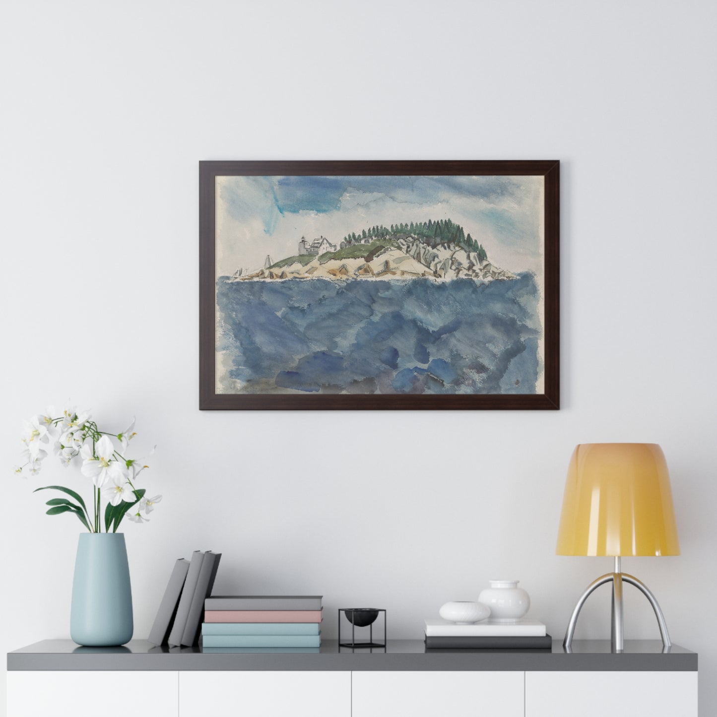 Deer Isle Series: Mark Island Lighthouse, 1928 by John Marin Framed Poster - PMA Store at the Portland Museum of Art, Maine