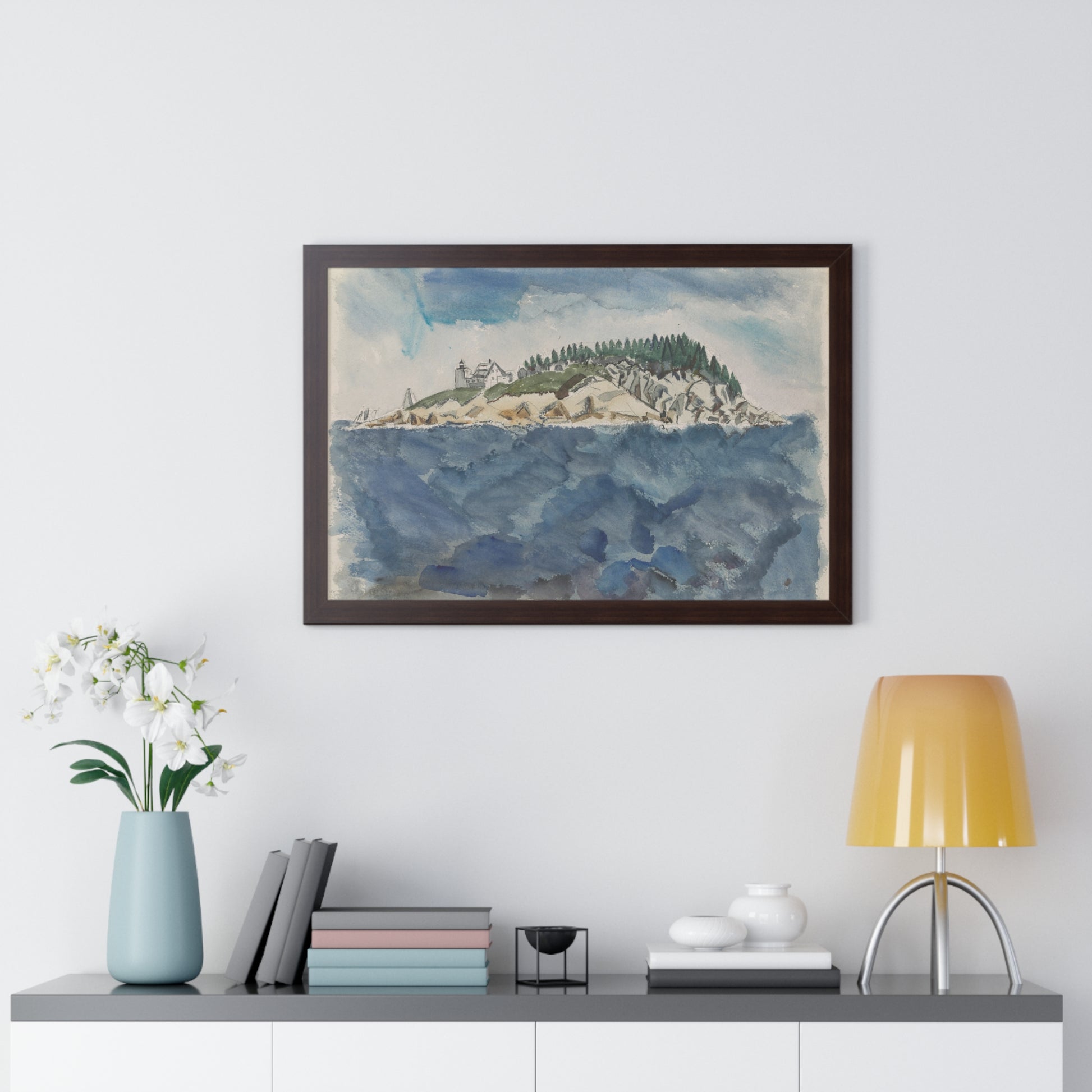 Deer Isle Series: Mark Island Lighthouse, 1928 by John Marin Framed Poster - PMA Store at the Portland Museum of Art, Maine