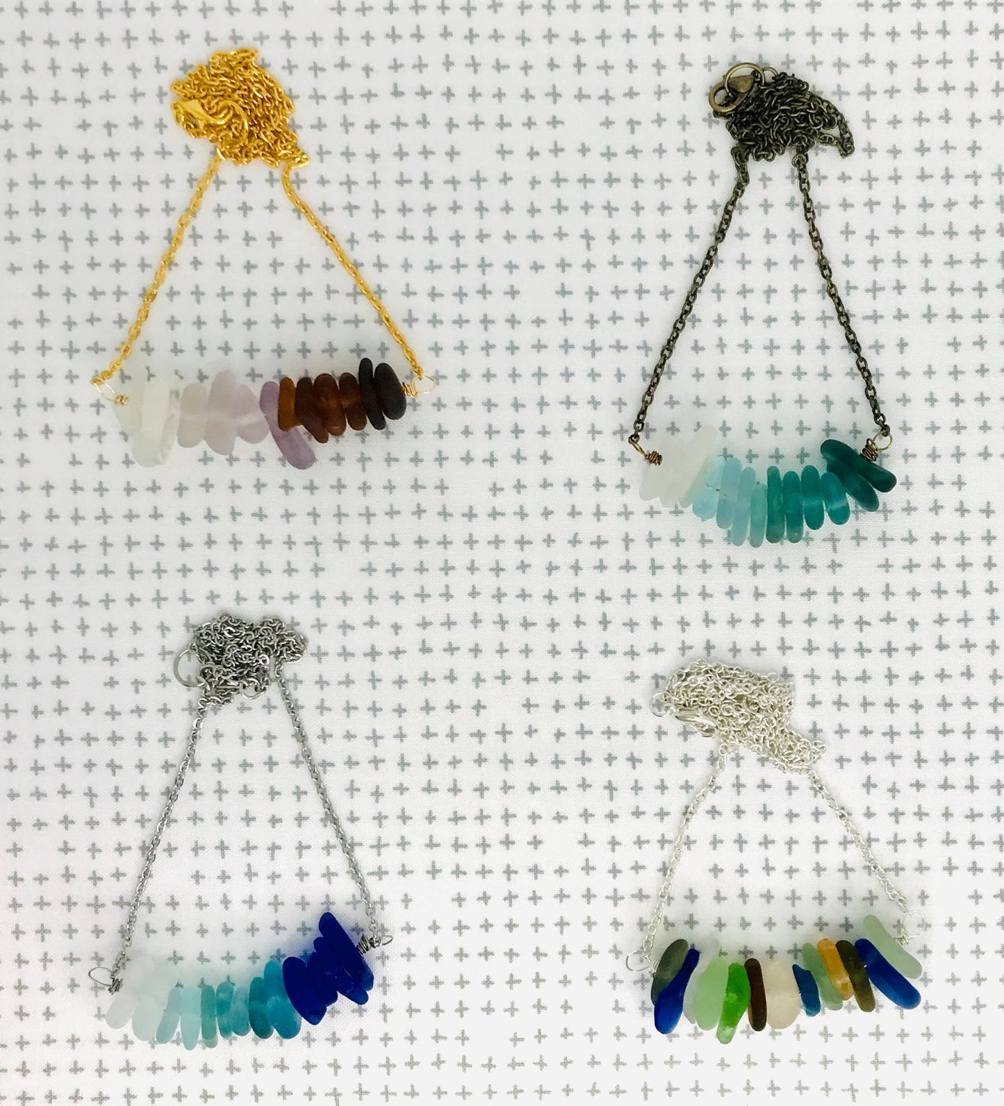 Cyn Elizabeth Studios - The Sea Bar- Sea Glass Statement Necklace: Carded on white cardstock - PMA Store at the Portland Museum of Art, Maine