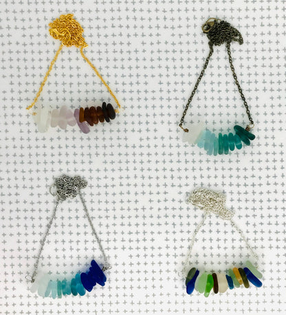 Cyn Elizabeth Studios - The Sea Bar- Sea Glass Statement Necklace: Carded on white cardstock - PMA Store at the Portland Museum of Art, Maine