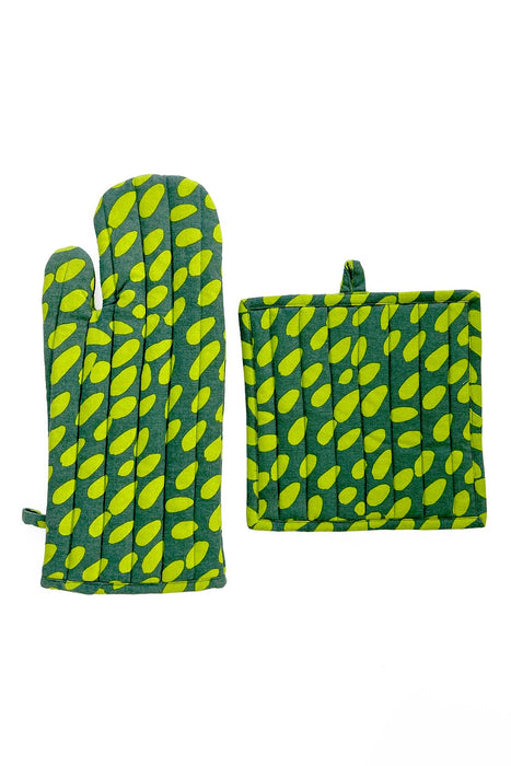 See Design - Oven Mitt & Potholder Set: Cheetah Pine/Lime