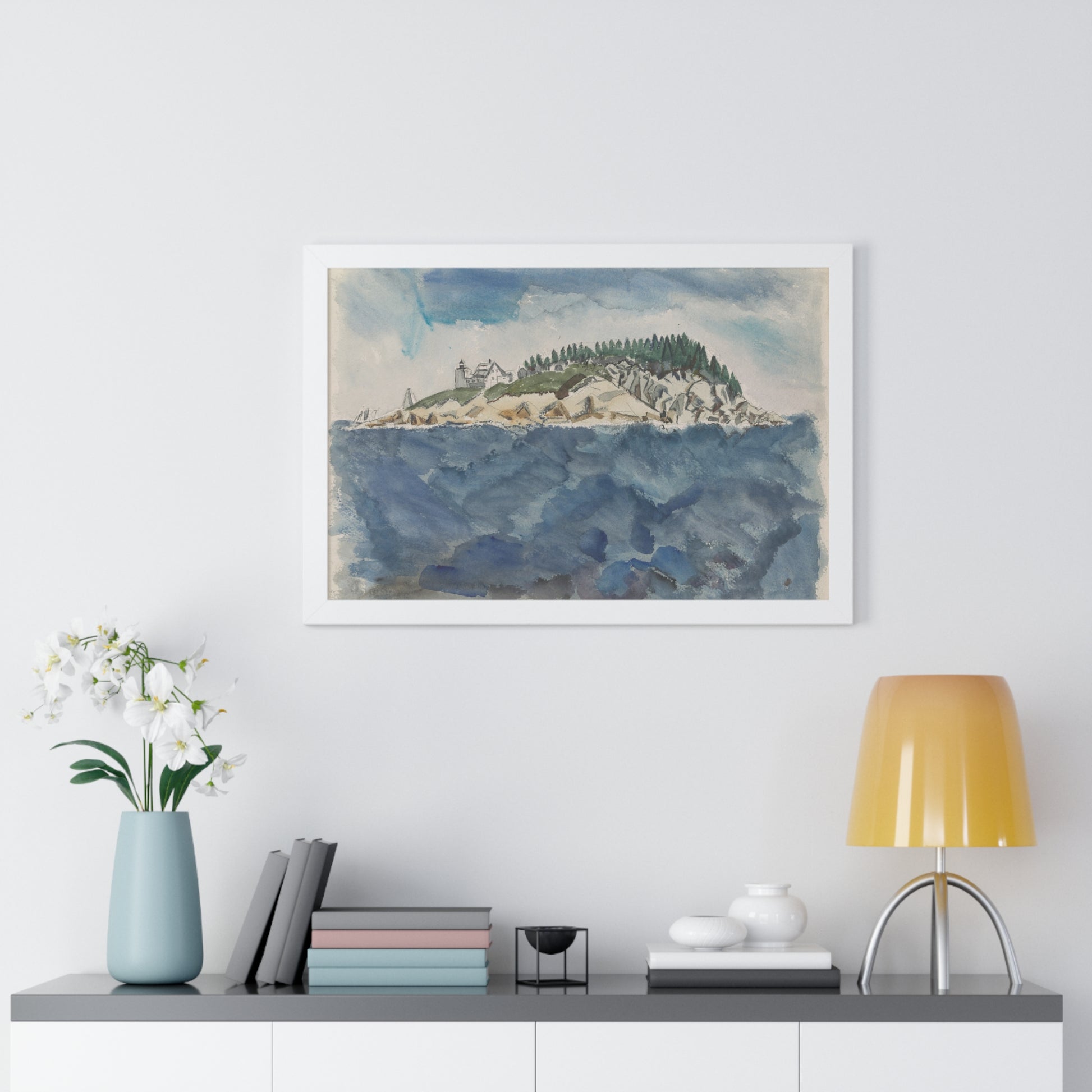 Deer Isle Series: Mark Island Lighthouse, 1928 by John Marin Framed Poster - PMA Store at the Portland Museum of Art, Maine
