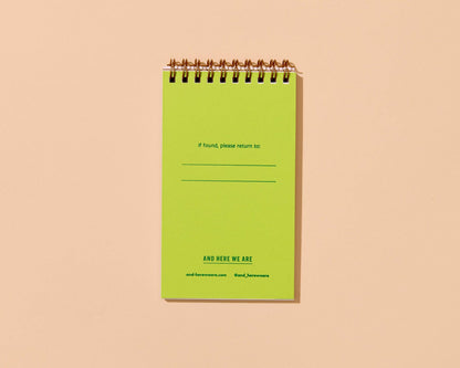 And Here We Are - Letterpress Small Spiral Notebook (Lined)—Blue/Green Stripe