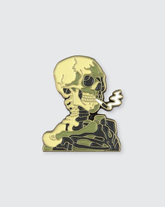 Skull of a Skeleton with Burning Cigarette • Enamel Pin - PMA Store at the Portland Museum of Art, Maine