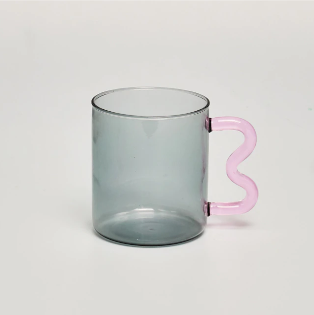 IVORE.GROUP (We cover All Import duty) - Colorful Ear Glass Mug: Pink with Brown Handle - PMA Store at the Portland Museum of Art, Maine