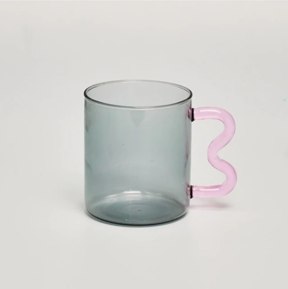 IVORE.GROUP (We cover All Import duty) - Colorful Ear Glass Mug: Pink with Brown Handle - PMA Store at the Portland Museum of Art, Maine