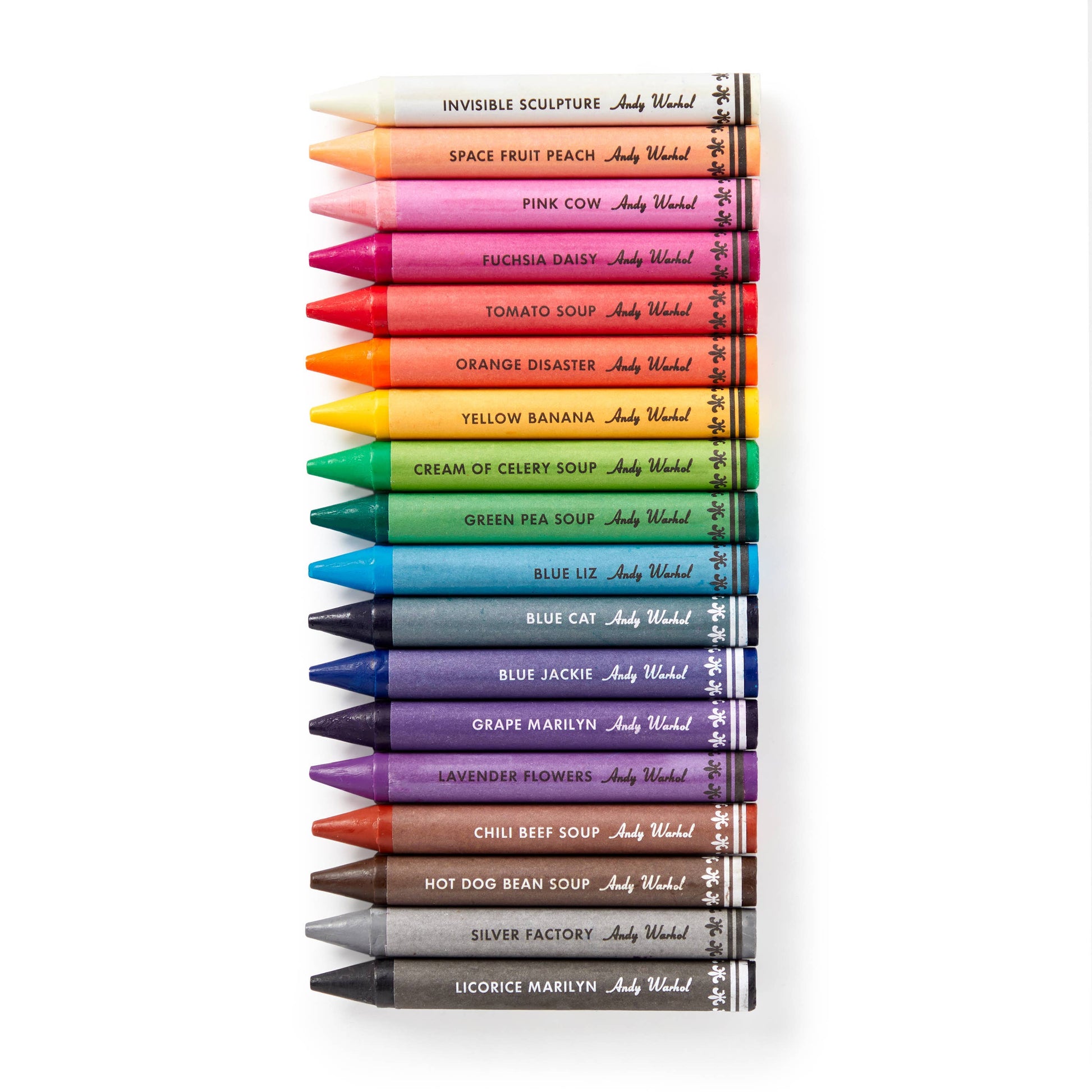 Chronicle Books - Andy Warhol Soup Can Crayons + Sharpener - PMA Store at the Portland Museum of Art, Maine
