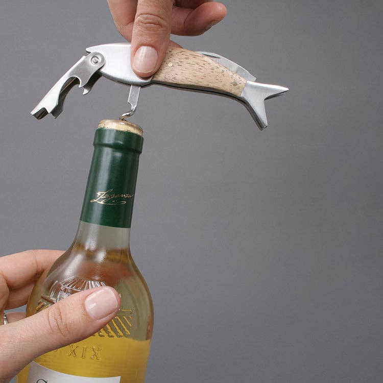 Kikkerland Design Inc - Lightwood Fish Corkscrew - PMA Store at the Portland Museum of Art, Maine