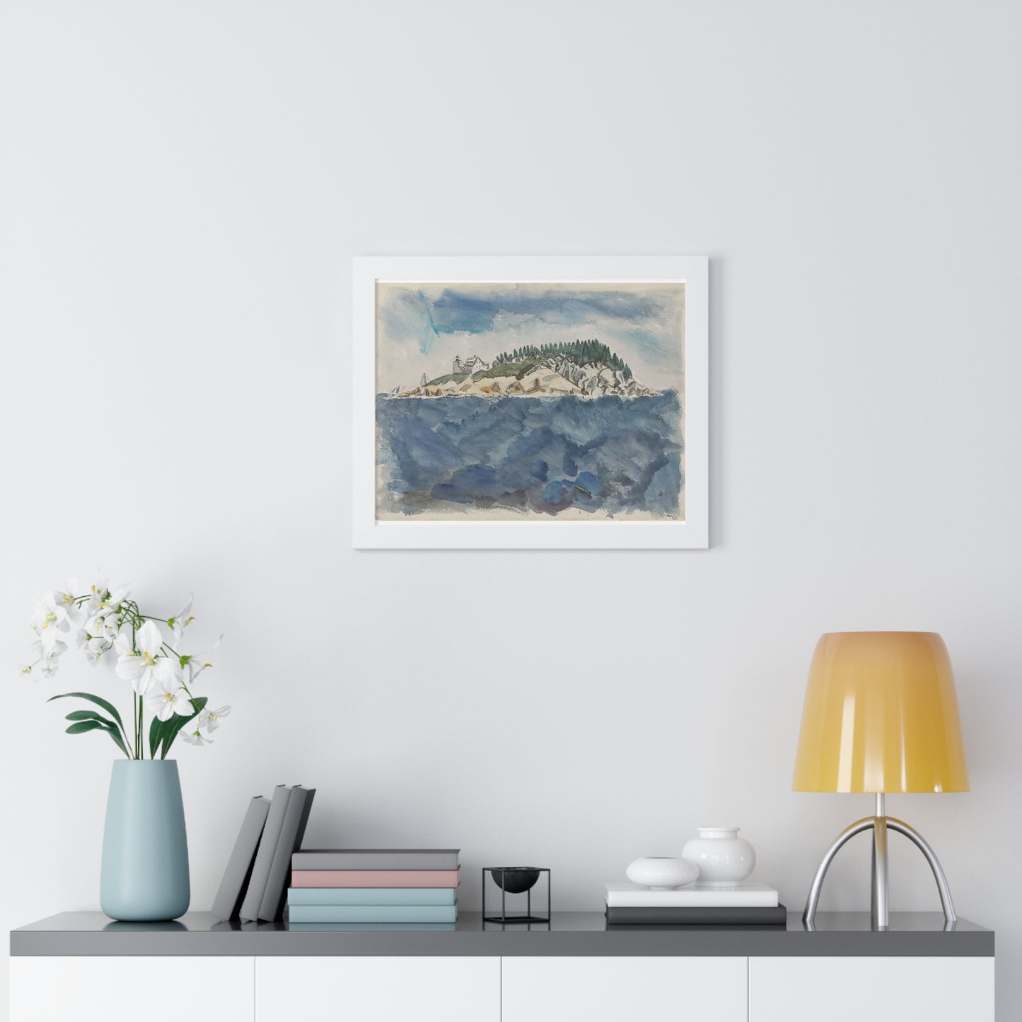Deer Isle Series: Mark Island Lighthouse, 1928 by John Marin Framed Poster - PMA Store at the Portland Museum of Art, Maine