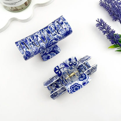 mildstyles - 🏺 Blue & White Porcelain Hair Claw – Cutout Rectangle Clip: B