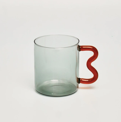 IVORE.GROUP (We cover All Import duty) - Colorful Ear Glass Mug: Amber with Pink Handle - PMA Store at the Portland Museum of Art, Maine