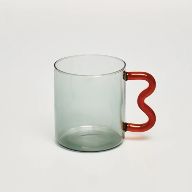 IVORE.GROUP (We cover All Import duty) - Colorful Ear Glass Mug: Pink with Brown Handle - PMA Store at the Portland Museum of Art, Maine