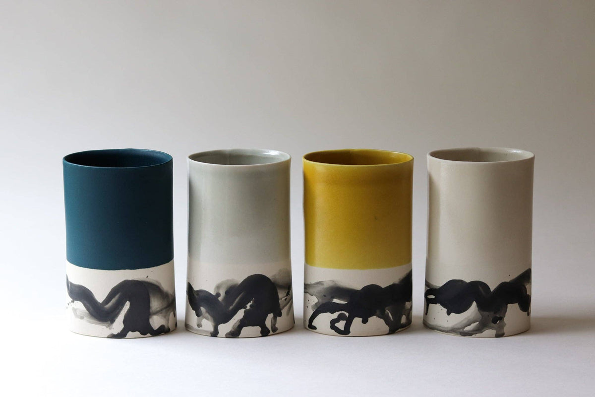 Elizabeth Benotti Ceramics - Splatter Oval Vase: Deep ocean - PMA Store at the Portland Museum of Art, Maine