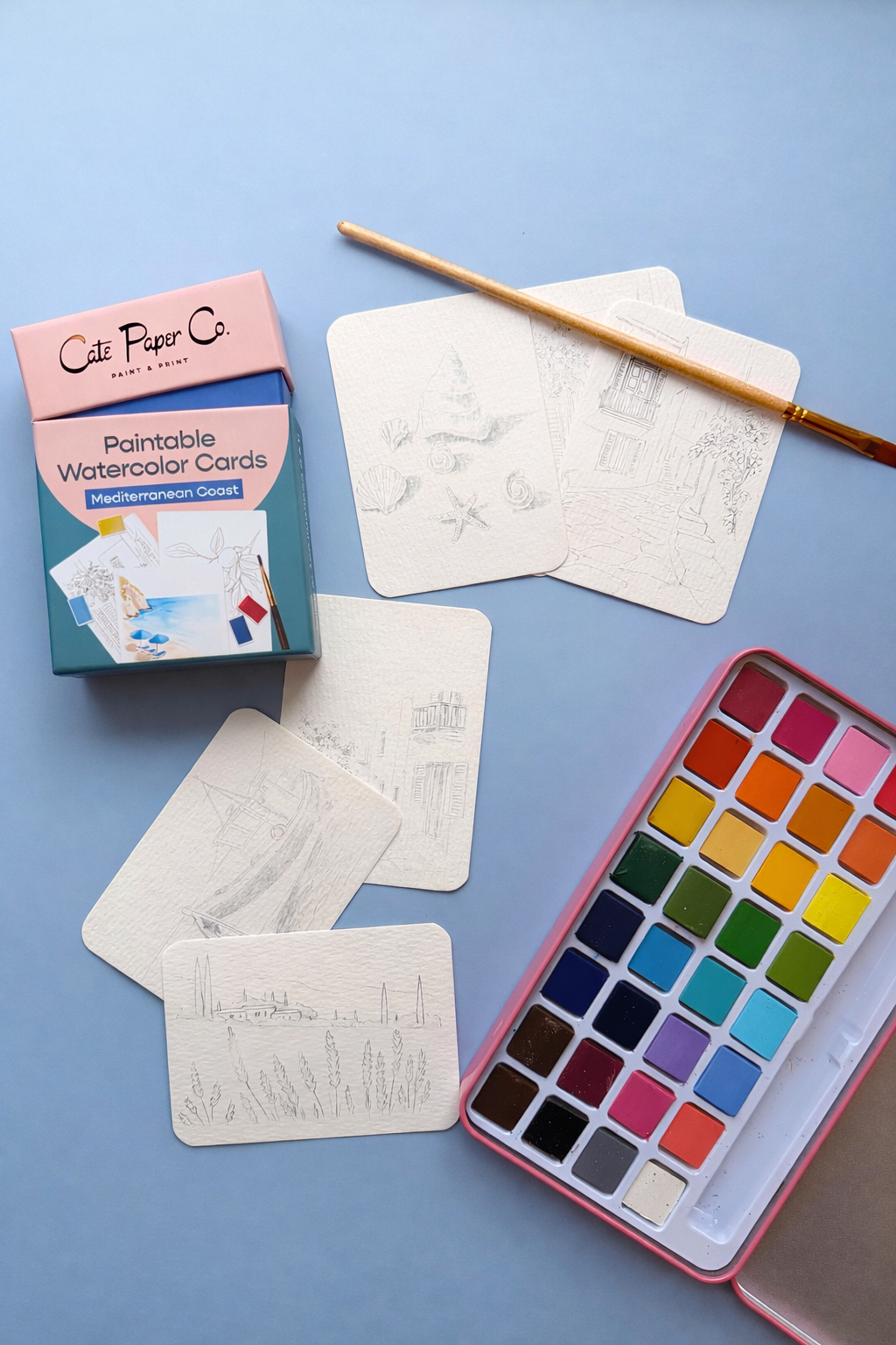 Cate Paper Co. - Paintable Watercolor Card Deck - Mediterranean Coast - PMA Store at the Portland Museum of Art, Maine