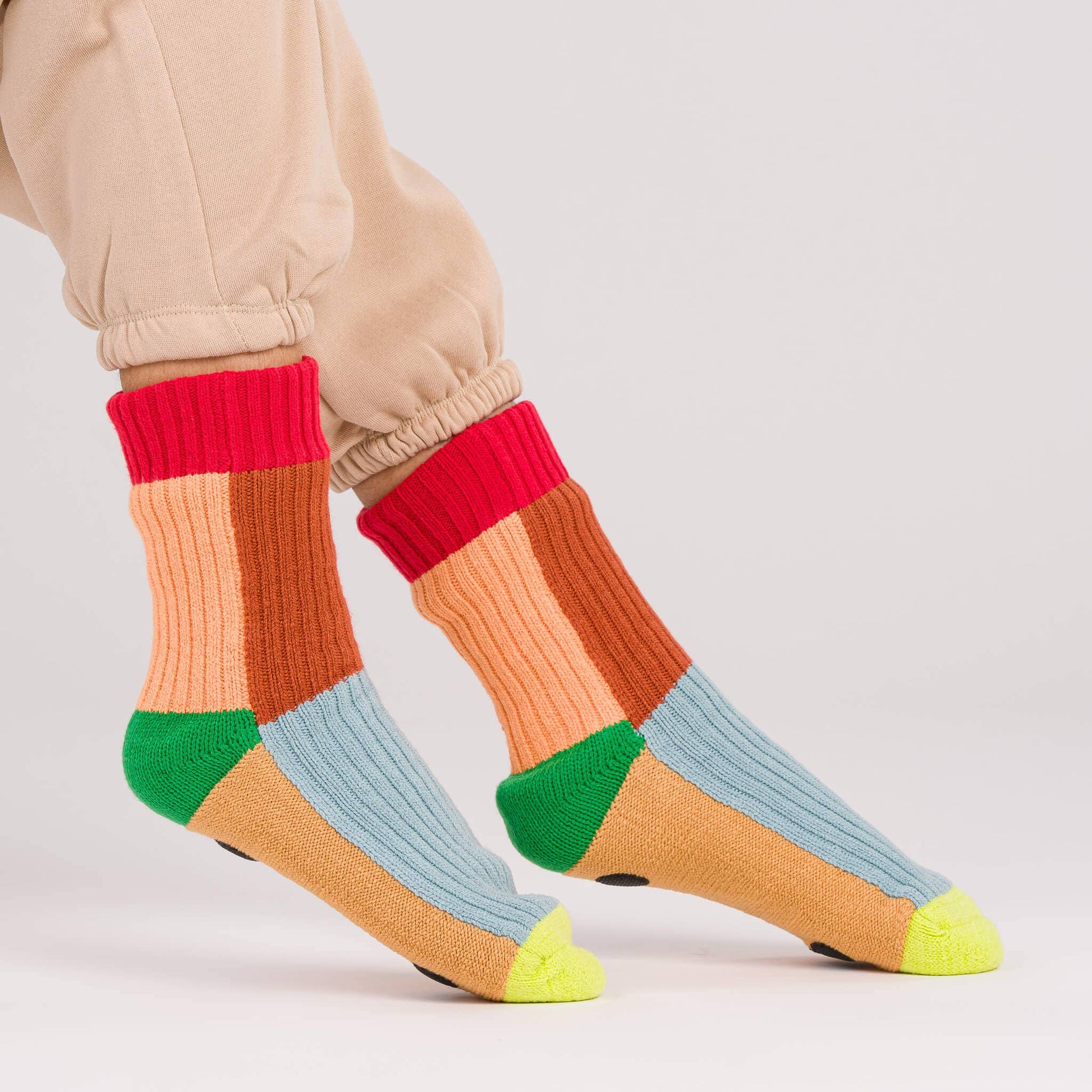 Kaleidoscope Knit House Socks: Olive Cobalt / S/M - W 6-9<br>M 5-7.5 - PMA Store at the Portland Museum of Art, Maine