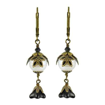 NoMonet - Fairyland: Pearl & Flower Crystal Hand-Painted Drop Earrings: Gold And Turquoise - PMA Store at the Portland Museum of Art, Maine