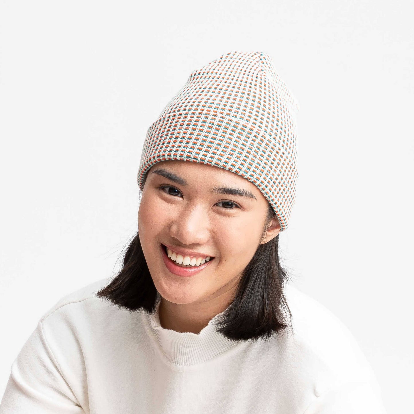 Simple Grid Knit Beanie: Lime Pink - PMA Store at the Portland Museum of Art, Maine