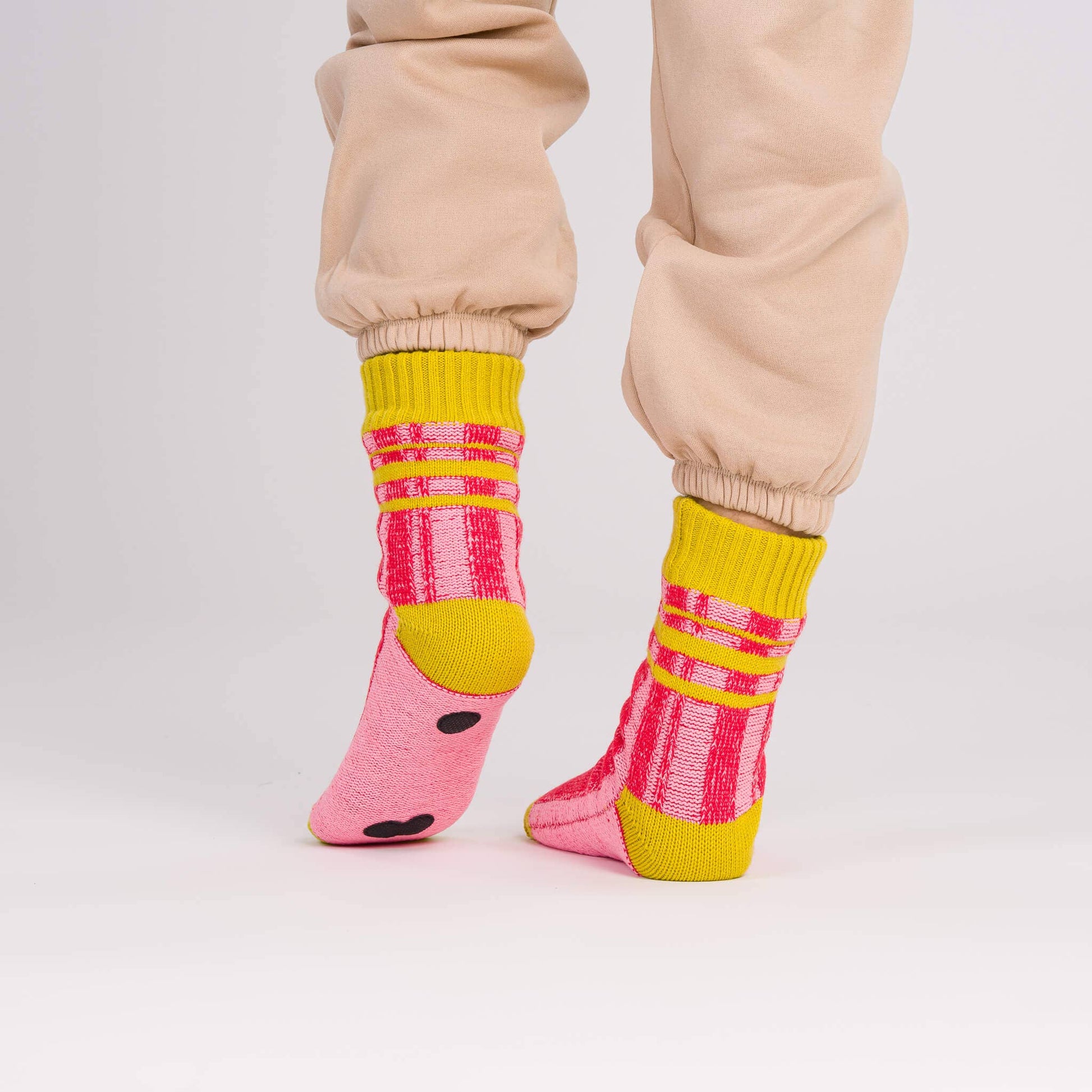 Plaid Stripe House Socks: Pink Red / S/M - W 6-9<br>M 5-7.5 - PMA Store at the Portland Museum of Art, Maine