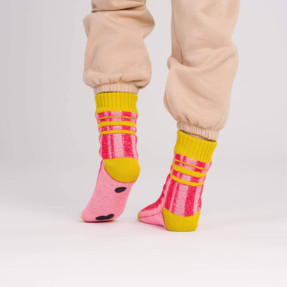 Plaid Stripe House Socks: Pink Red / S/M - W 6-9<br>M 5-7.5 - PMA Store at the Portland Museum of Art, Maine