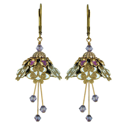 NoMonet - Flower Fairy: Painted Intricate Swirl Earrings w Crystals: Gold/Baby Blue/Plum - PMA Store at the Portland Museum of Art, Maine