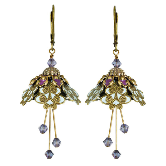 NoMonet - Flower Fairy: Painted Intricate Swirl Earrings w Crystals: Gold/Baby Blue/Plum - PMA Store at the Portland Museum of Art, Maine