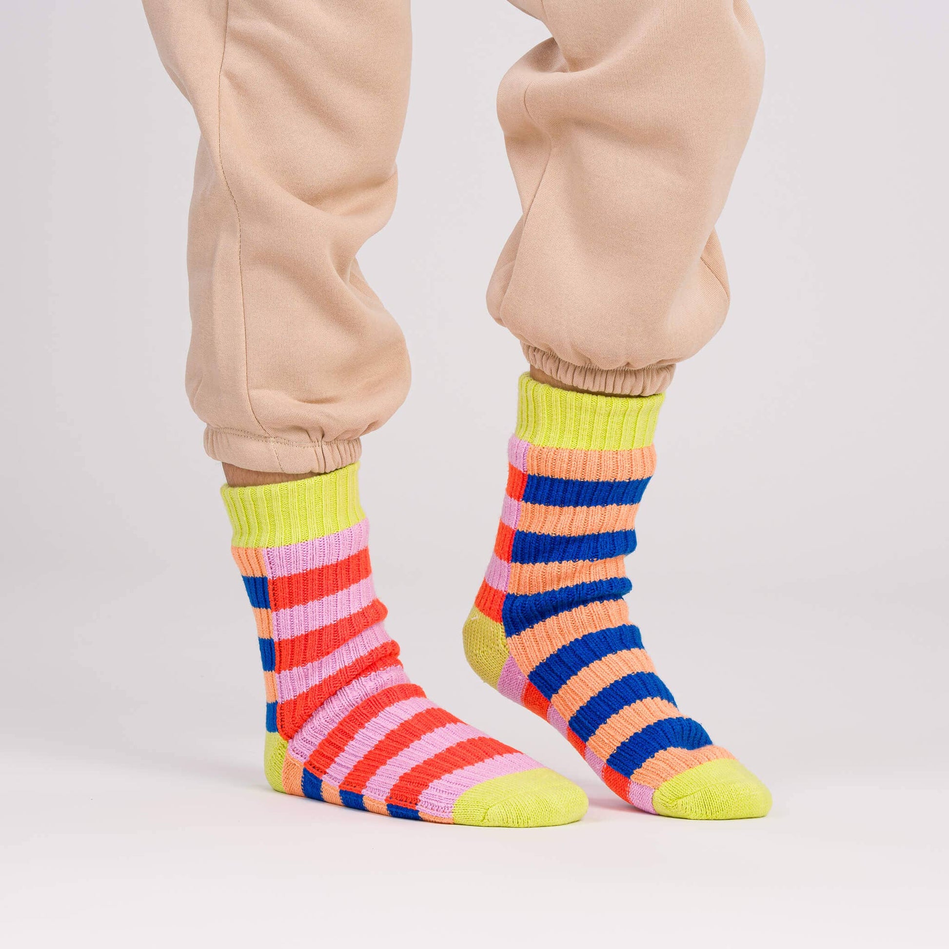 Super Stripe Knit House Socks: Poppy Lilac / L/XL - W 9.5-12.5<br>M 8-11 - PMA Store at the Portland Museum of Art, Maine