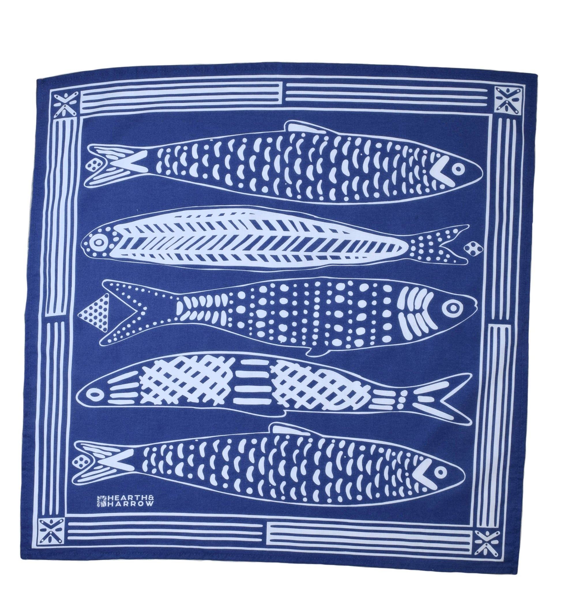 Hearth and Harrow - Sardine Bandana - 100% Cotton - Nautical Print - Hanky Ascot - PMA Store at the Portland Museum of Art, Maine