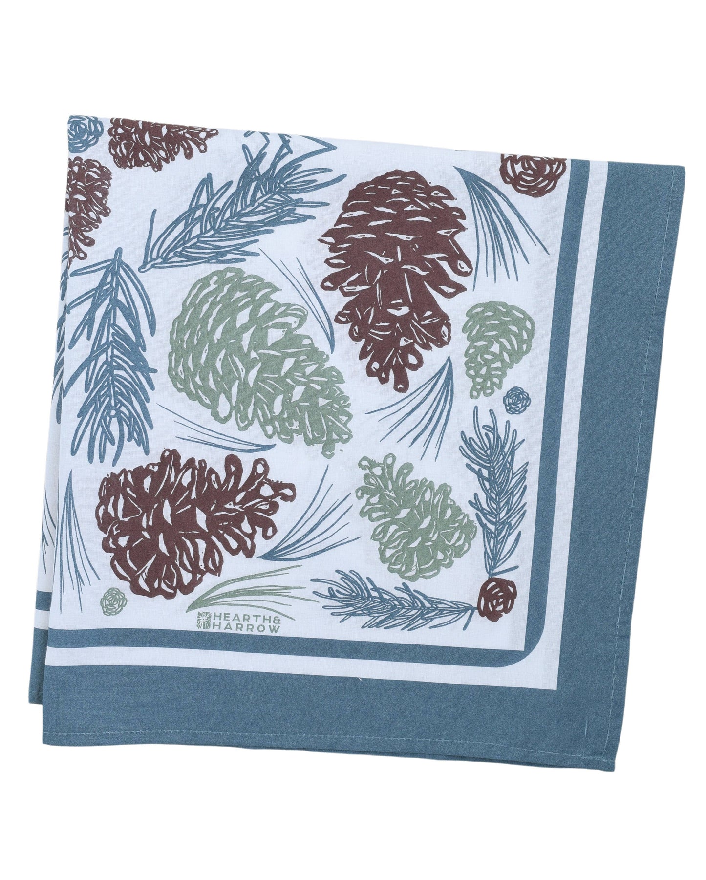 Hearth and Harrow - Pine Cone Bandana - 100% Cotton - Woodland - Soft Green - PMA Store at the Portland Museum of Art, Maine