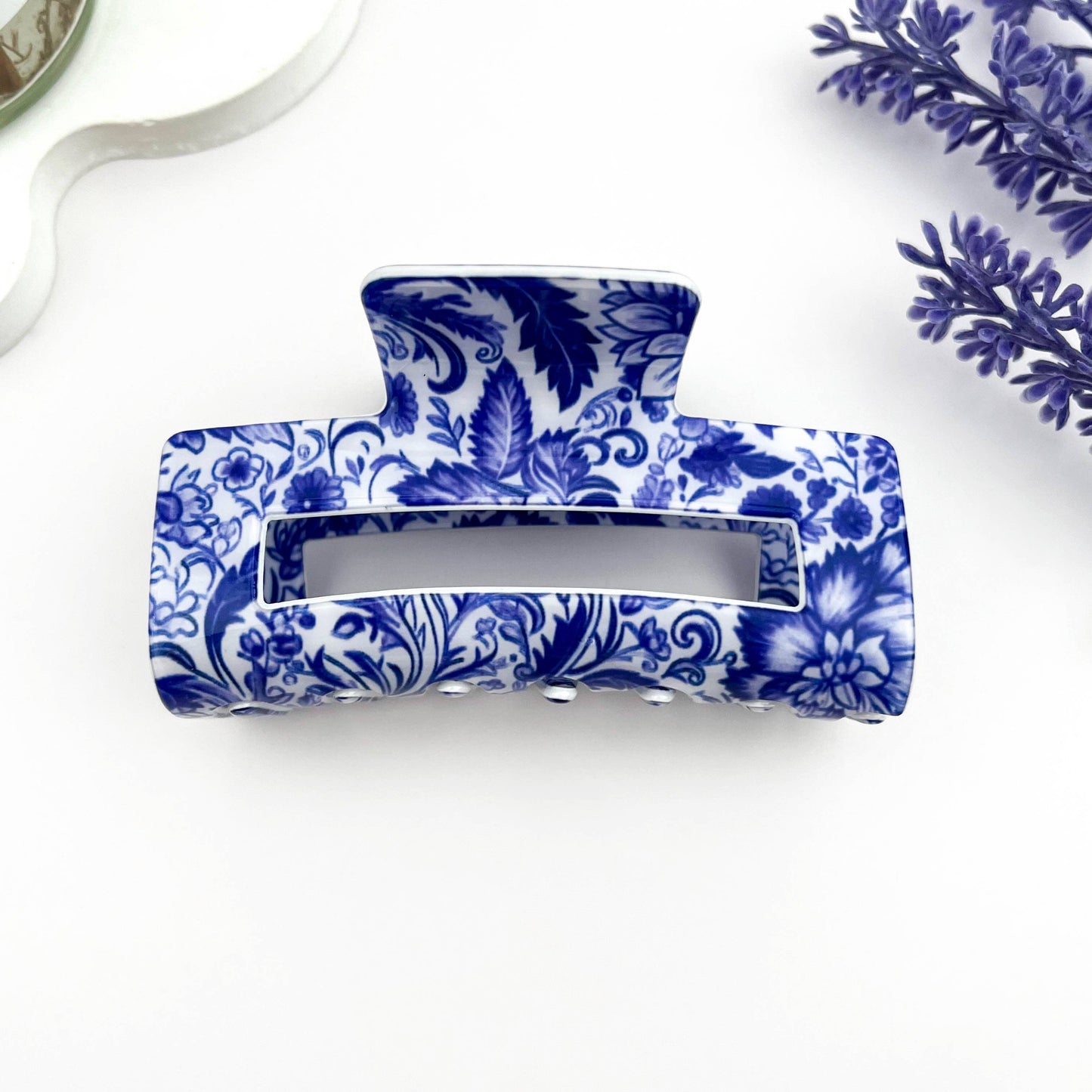 mildstyles - 🏺 Blue & White Porcelain Hair Claw – Cutout Rectangle Clip: B
