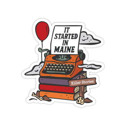 Stuck on Maine - Stephen King Maine Sticker: Typewriter, Red Balloon - PMA Store at the Portland Museum of Art, Maine