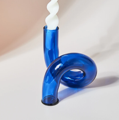 Twist Glass Candlestick Holder / Flower Vase: Blue - PMA Store at the Portland Museum of Art, Maine