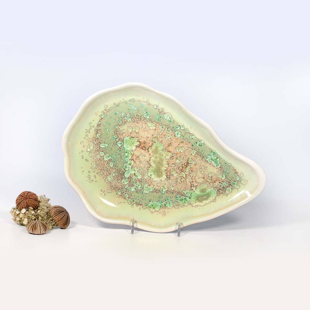 Alison Evans Ceramics - Medium Oyster Plate: Mint& Charcoal - PMA Store at the Portland Museum of Art, Maine
