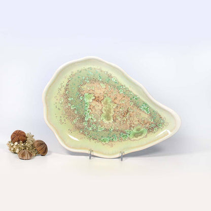 Alison Evans Ceramics - Medium Oyster Plate: Mint& Charcoal - PMA Store at the Portland Museum of Art, Maine