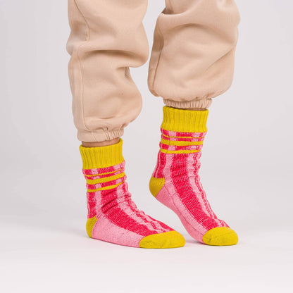 Plaid Stripe House Socks: Pink Red / S/M - W 6-9<br>M 5-7.5 - PMA Store at the Portland Museum of Art, Maine