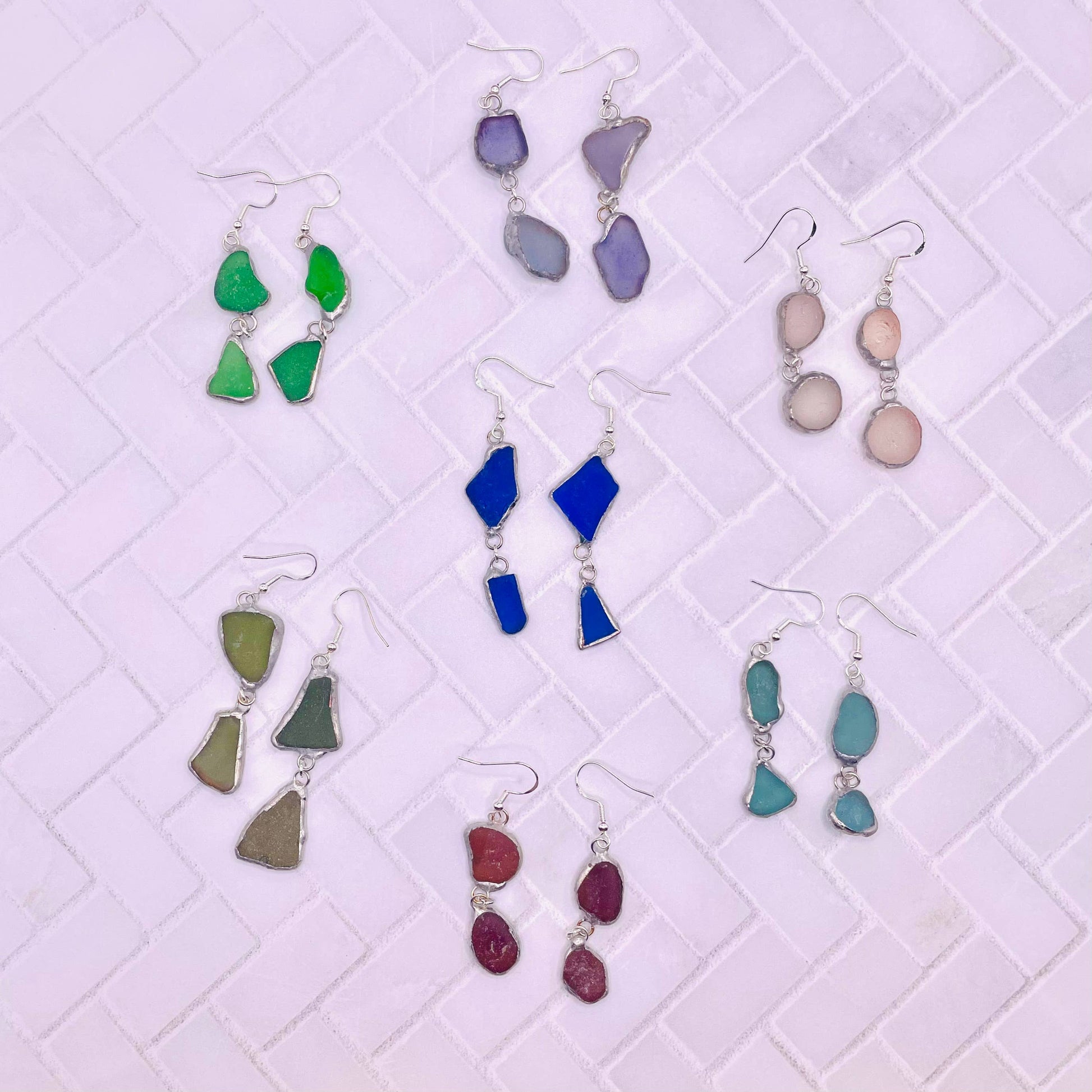 Cyn Elizabeth Studios - Drift Duo Sea Glass Earrings: Carded on white cardstock - PMA Store at the Portland Museum of Art, Maine