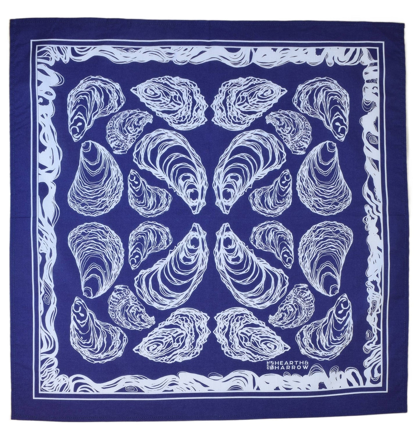 Hearth and Harrow - Oyster Bandana - 100% Cotton - Hand Printed - Royal Blue - PMA Store at the Portland Museum of Art, Maine