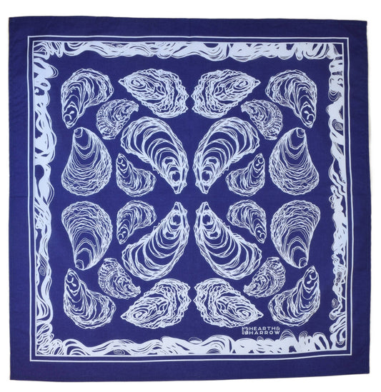 Hearth and Harrow - Oyster Bandana - 100% Cotton - Hand Printed - Royal Blue - PMA Store at the Portland Museum of Art, Maine