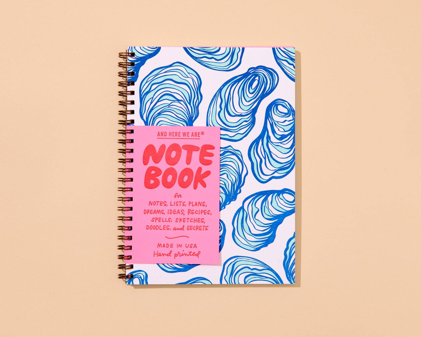 And Here We Are - Letterpress A5 Spiral Notebook—Oyster (Seafood Beach Summer) - PMA Store at the Portland Museum of Art, Maine