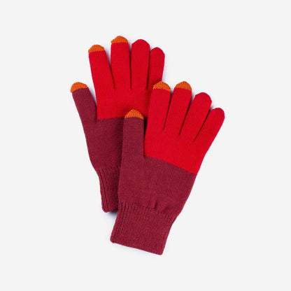 Colorblock Knit Touchscreen Gloves: Teal Peach - PMA Store at the Portland Museum of Art, Maine