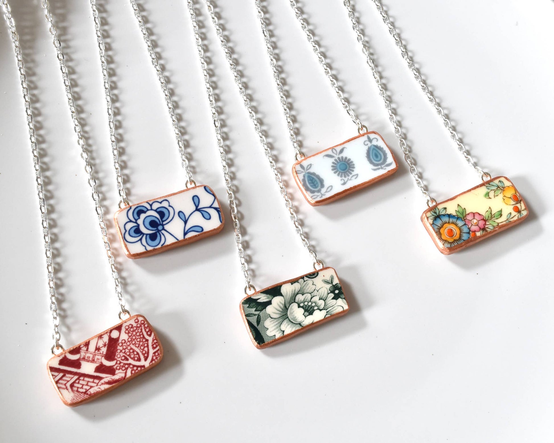 Broken Plate Rectangle Necklace   : Mixed Patterns / White Edge (no paint) - PMA Store at the Portland Museum of Art, Maine