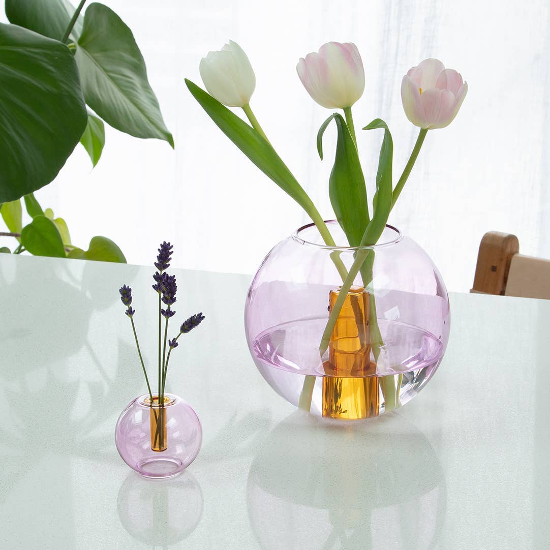 Block Design US - Mini Bubble Glass Vase: Blue and Yellow