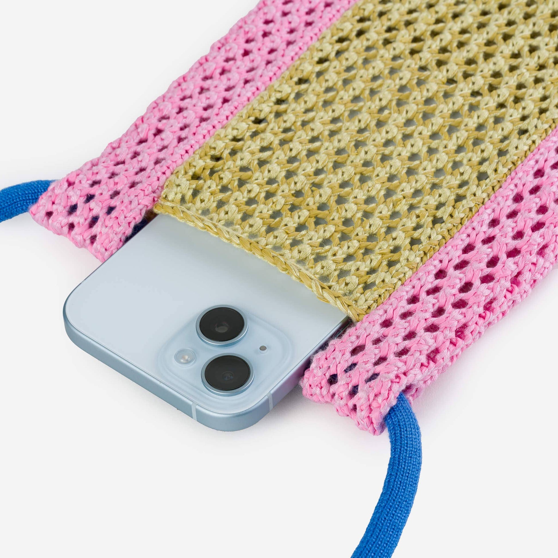 Raffia Phone Sling: Golden Olive Pink - PMA Store at the Portland Museum of Art, Maine