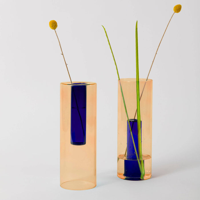 Block Design - Reversible Glass Vase - Large: Blue/Yellow