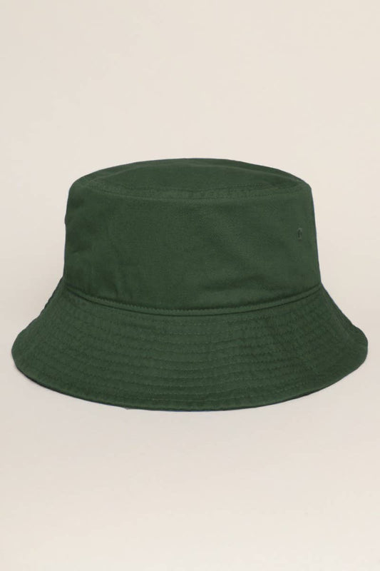 Fashion City - Solid Color Cotton Bucket Fisherman Hats: DARK GREEN / L/XL