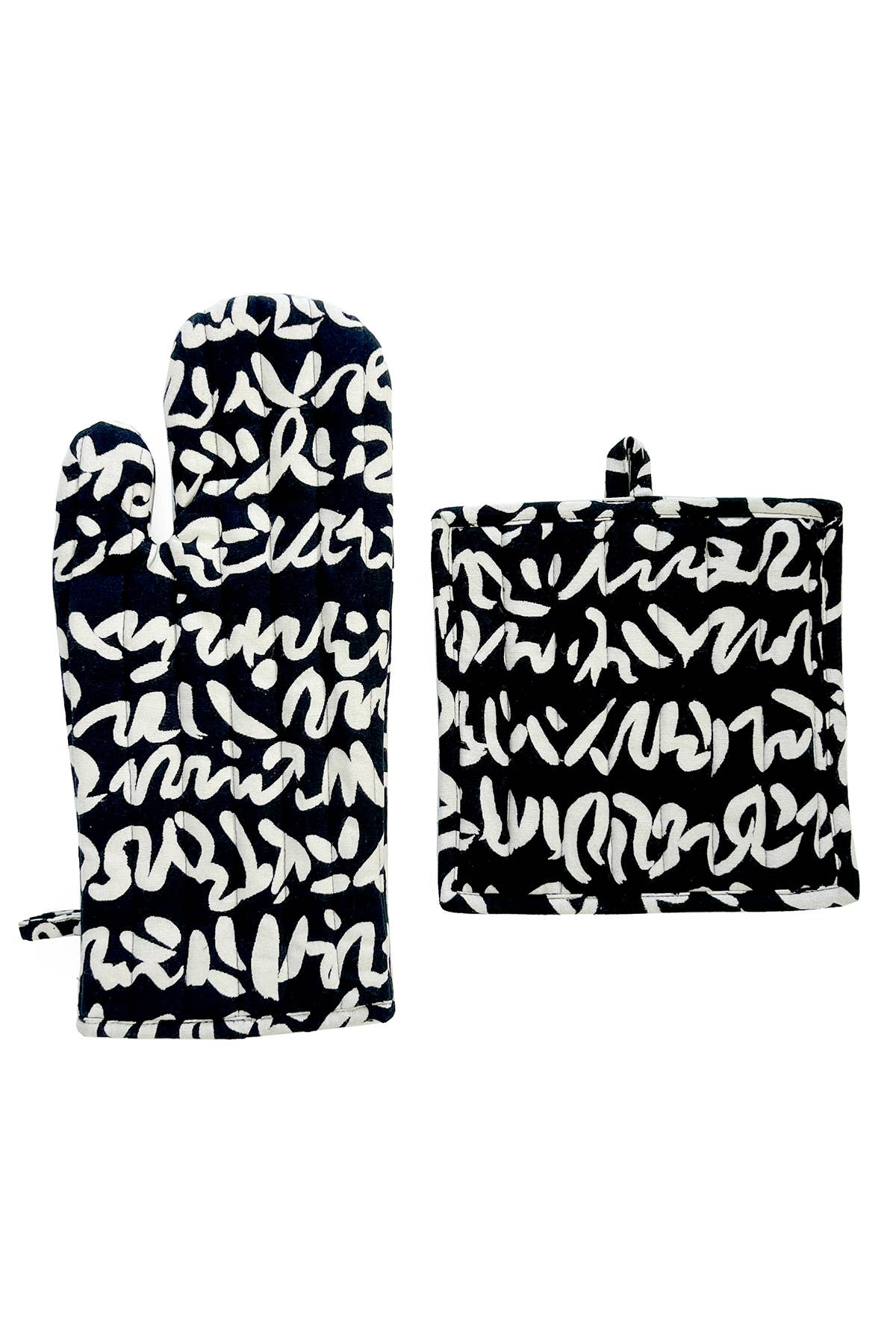 See Design - Oven Mitt & Potholder Set: Blocks Black/Grey - PMA Store at the Portland Museum of Art, Maine
