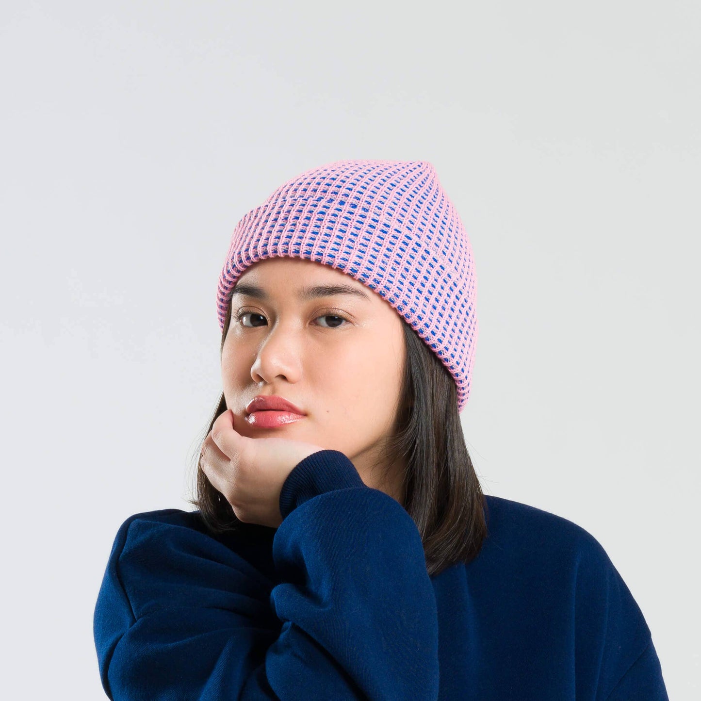 Simple Grid Knit Beanie: Lime Pink - PMA Store at the Portland Museum of Art, Maine